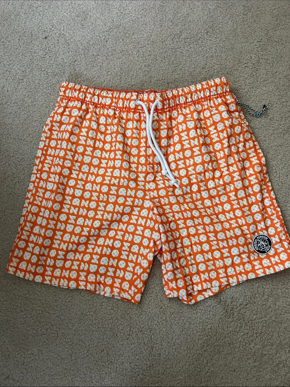 Original Penguin Orange and White Patterned Swim Trunks